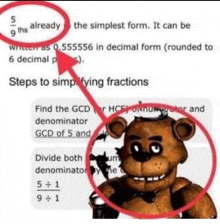 five nights at freddy 's freddy the bear is holding a cup of coffee in front of a calculator .