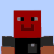 a minecraft character with a red mask on his head and a black shirt .