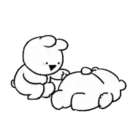 a black and white drawing of two rabbits playing with each other on a white background .