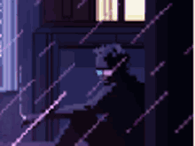 a pixel art illustration of a man smoking a cigarette .