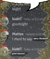 a screenshot of a christmas message between kiawt and mattex