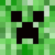 a creeper face is displayed on a green and white checkered background