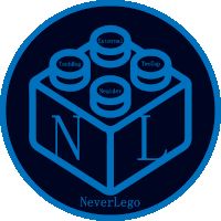 a logo for a company called neverlego with a blue cube