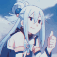 a girl with white hair is giving a thumbs up sign