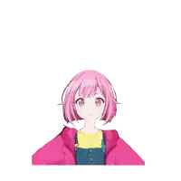a pink haired anime girl with a long neck