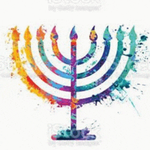 a colorful menorah with candles painted on a white background .