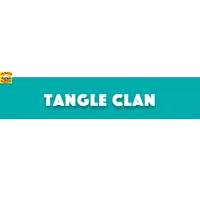 a blue and white banner that says tangle clan on it