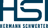 a logo for hermann schwerter with a blue background