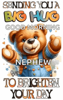 a teddy bear says sending you a big hug good morning nephew to brighten your day