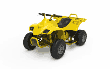 a yellow atv on a white background with black tires