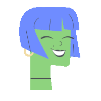 a cartoon illustration of a woman with blue hair