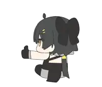 a cartoon drawing of a girl with a bow on her hair giving a thumbs up