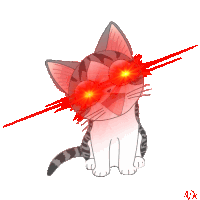 a drawing of a cat with red eyes that says adc on the bottom