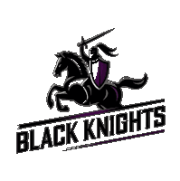 a logo for the black knights shows a knight riding a horse