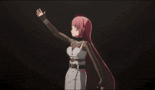 a girl with pink hair and blue eyes is covering her face