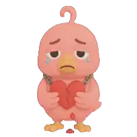 a cartoon bird is holding a broken heart in its hands