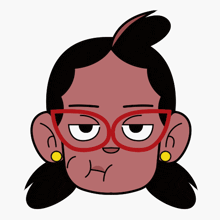 a cartoon drawing of a woman wearing glasses and yellow earrings