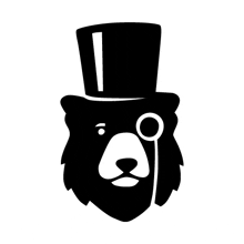 a black and white silhouette of a bear wearing a top hat and a balloon .