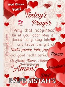 a valentine 's day greeting card with a prayer