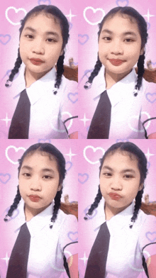 a girl wearing a white shirt and black tie poses for a photo