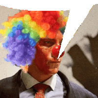 a man with a clown wig on his head