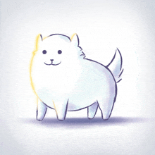 a drawing of a white dog with a yellow ear