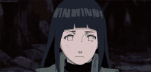 a cartoon girl with long black hair and white eyes is looking at the camera with a sad look on her face .