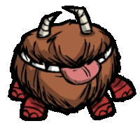 a cartoon character with horns and a tongue sticking out .