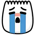 a cartoon of a cat crying with blue tears coming out of its eyes .