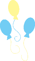 three blue and yellow balloons with a yellow swirl