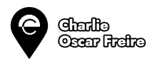 a logo for charlie oscar freire with a pin on it