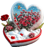 a heart shaped container with flowers and hearts inside of it