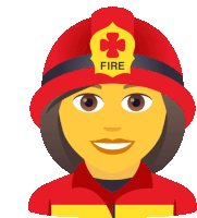 a female firefighter with a red helmet that says fire on it