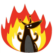 a cartoon illustration of a fox surrounded by fire