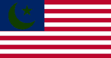 an american flag with a green crescent moon and a star