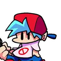 a close up of a cartoon character wearing a red hat and a pink shirt with a circle on it .