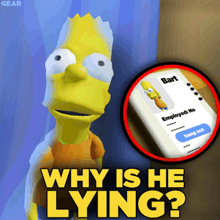 a cartoon of bart simpson with the words why is he lying