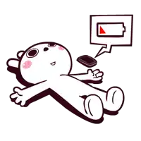 a cartoon of a person laying down with a cell phone and a speech bubble with a battery icon