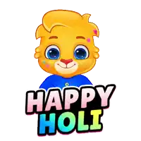 a happy holi sticker with a cartoon character