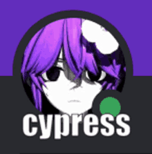 a picture of a girl with purple hair and the words cypress on the bottom