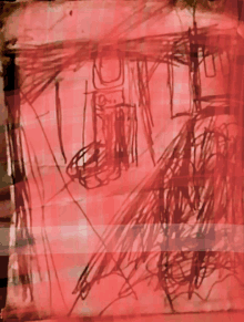 a drawing on a red background with a few lines that say ' o ' on it