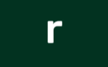 a white letter r is on a dark green background .