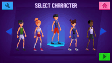 a screenshot of a game that says select character on the top