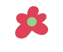 a red flower with a green center on a white background