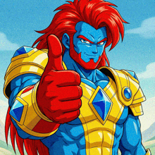 a cartoon character giving a thumbs up with red hair