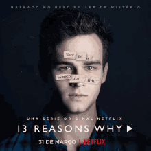 a poster for 13 reasons why shows a young man