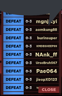 a screenshot of a game showing the defeats of nank_ff