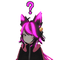 a girl with pink hair has a question mark over her head