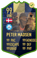 a soccer card for peter madsen has a picture of a pirate on it