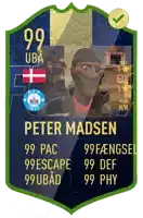 a soccer card for peter madsen has a picture of a pirate on it